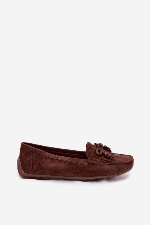 Women's moccasins with bows and fringes in faux suede chocolate color Bluebell