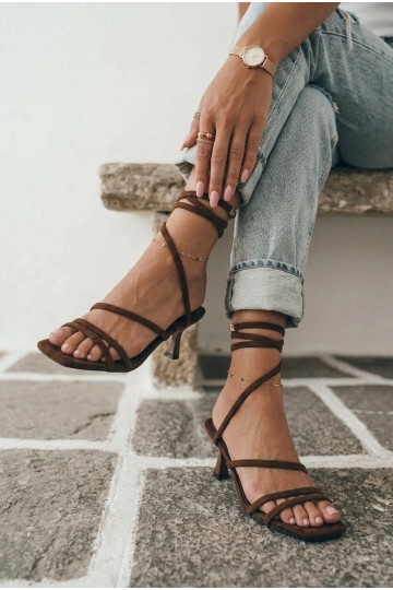 Women's heeled sandals with straps chocolate Samara