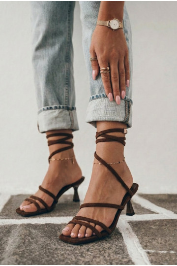 Women's heeled sandals with straps chocolate Samara 2