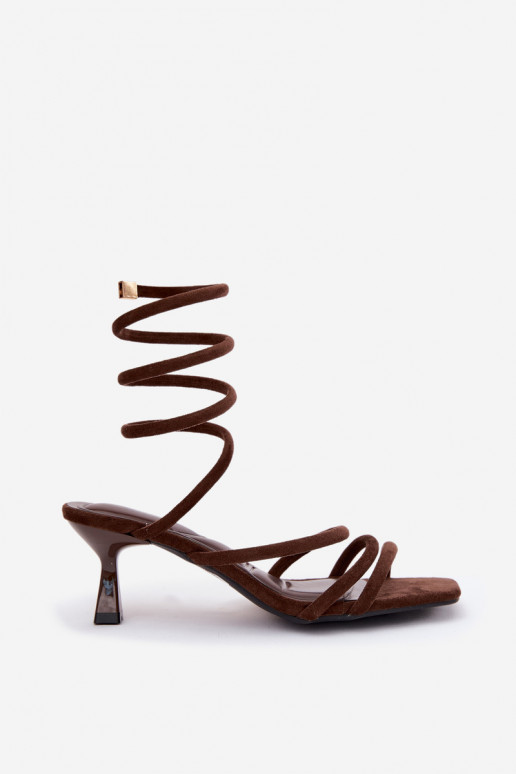 Women's heeled sandals with straps chocolate Samara