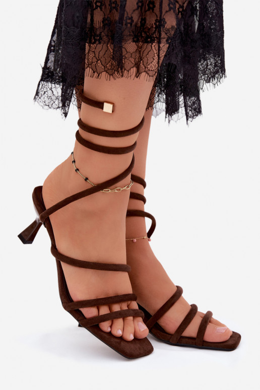 Women's heeled sandals with straps chocolate Samara