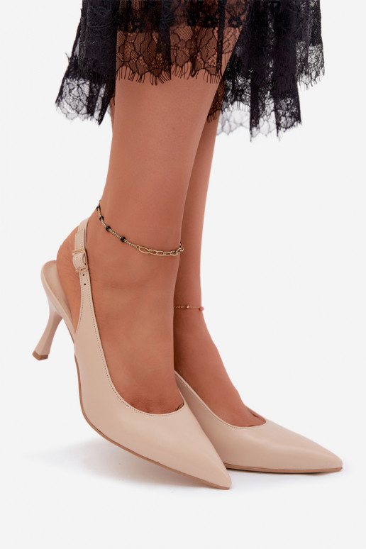 High-heeled shoes with open heel Zazoo 1127 sand color
