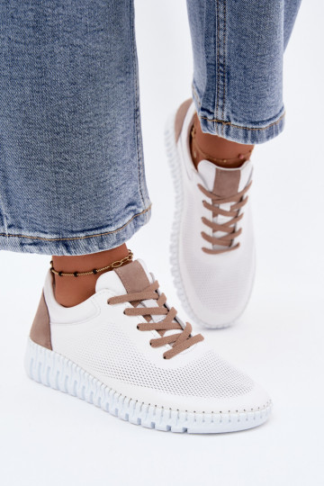 Skórzane buty sportowe damskie Artiker 58C3083 w kolorze białym i brązowym