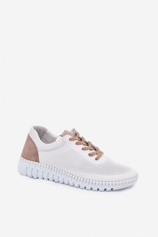 Leather sports shoes for women Artiker 58C3083 white and brown color