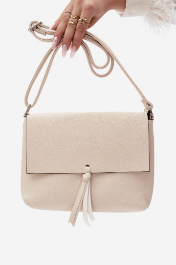 Messenger bag with tassels in bright sand faux leather Sigrid