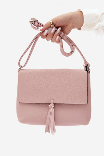Messenger bag with tassels in pink faux leather Sigrid