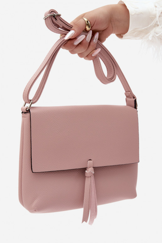 Messenger bag with tassels in pink faux leather Sigrid