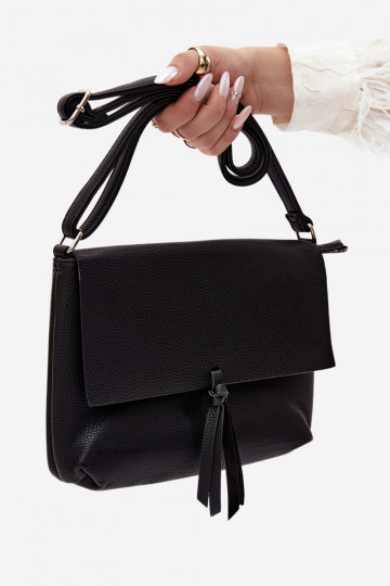Messenger bag with tassels in black faux leather Sigrid 2