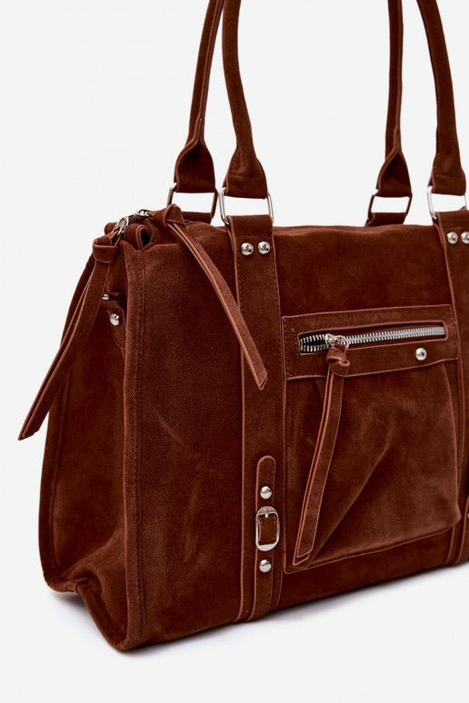Large bag in faux suede brown Nolita