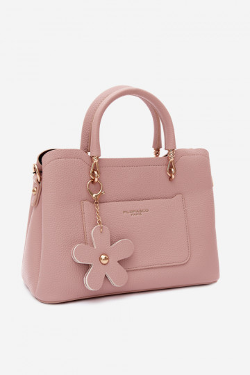 Bag in faux suede with keychain and floral motifs ivory Noomi 2