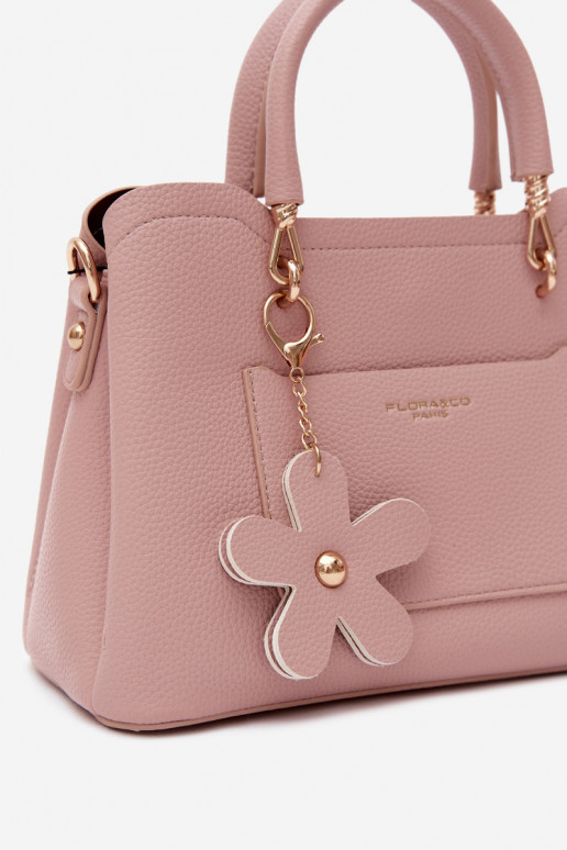 Bag in faux suede with keychain and floral motifs ivory Noomi