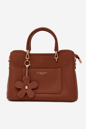 Bag in faux leather with keychain and floral motifs brown Noomi