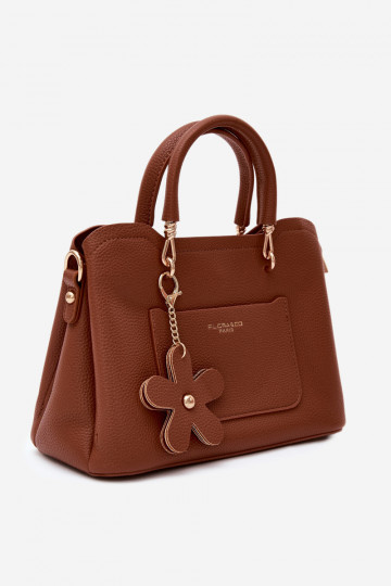 Bag in faux leather with keychain and floral motifs brown Noomi 2