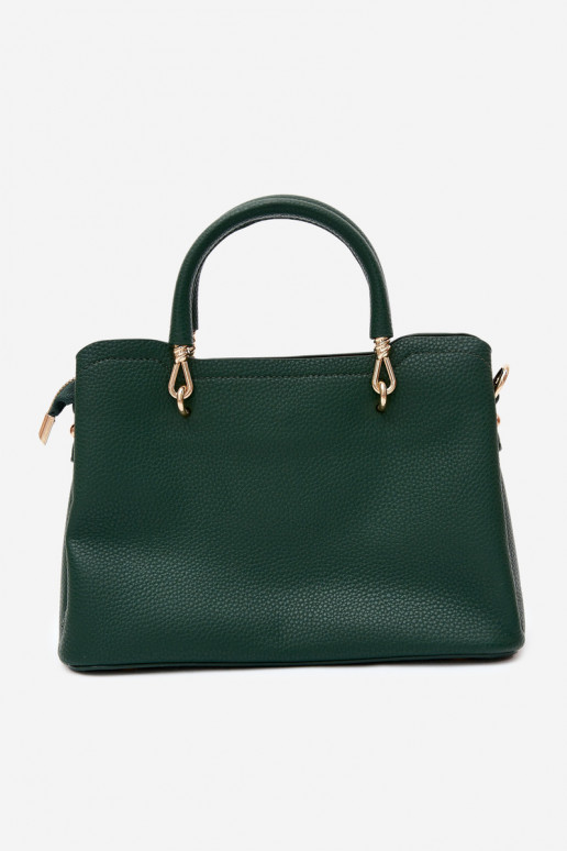 Handbag with faux leather keychain with floral motifs in bottle green Noomi