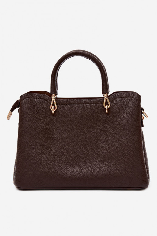 Handbag with faux leather keychain with floral motifs in chocolate Noomi