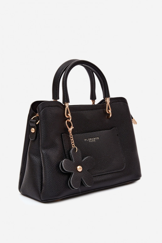 Handbag with faux suede keychain with floral motifs in black Noomi
