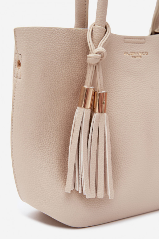 Handbag with faux leather in bright sand Fleece