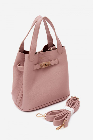 Bag with cosmetic case and faux leather pink Crumble