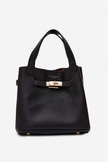 Black faux leather handbag with cosmetic pouch Crumble