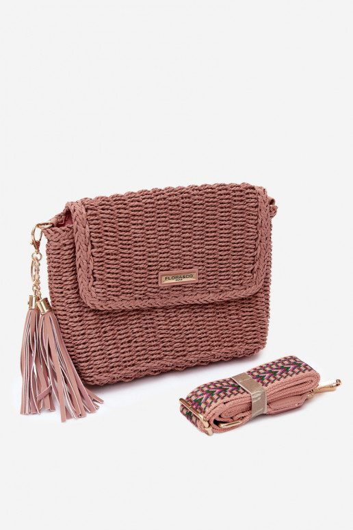 Small pink postman-style handbag with openwork elements Tamara