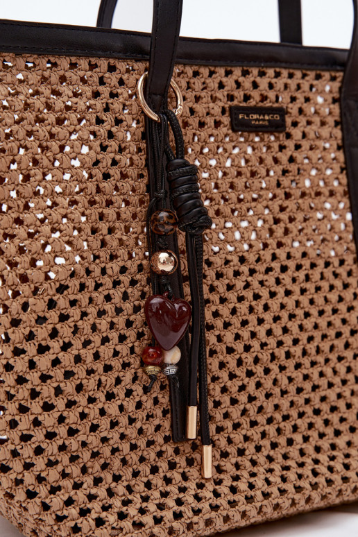 Black woven shopper handbag with pendant Noella