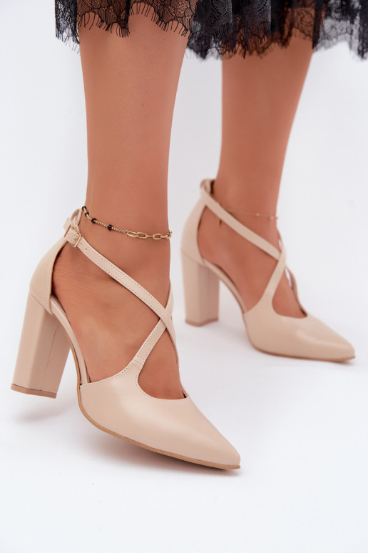Heeled shoes with straps in sand color Zazoo 1053