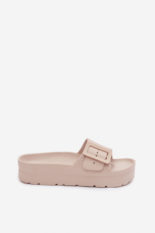 Sand women's slippers with platform and buckles Caramel