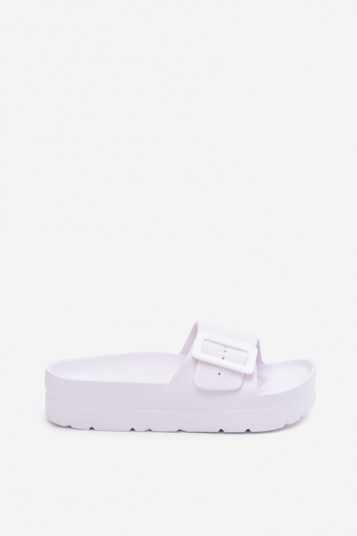 White women's slippers with platform and buckles Caramel