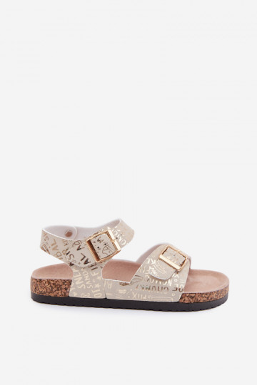 Golden children's sandals with buckles and inscriptions Praline 2