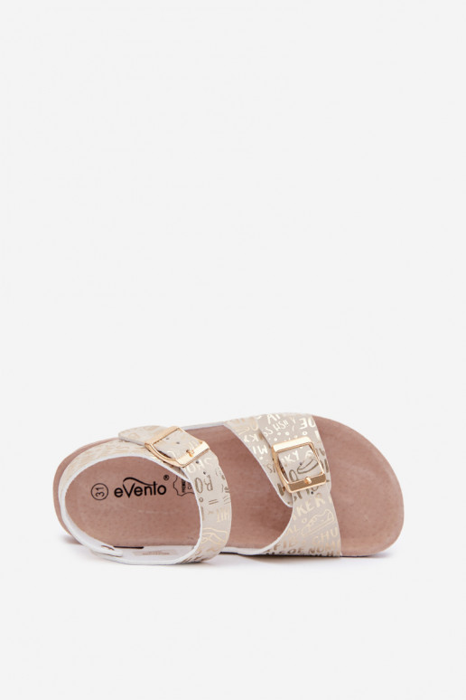 Golden children's sandals with buckles and inscriptions Praline