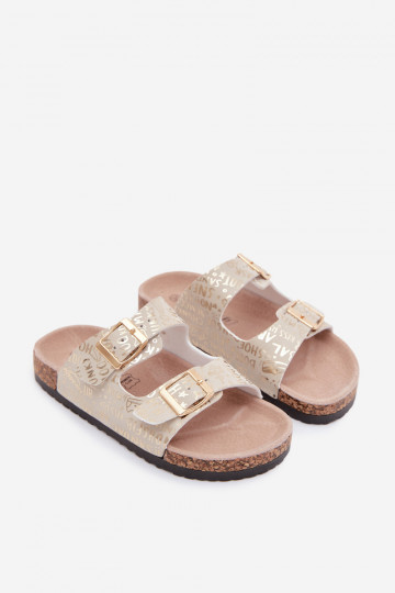 Golden children's slippers with buckles Cinnamon