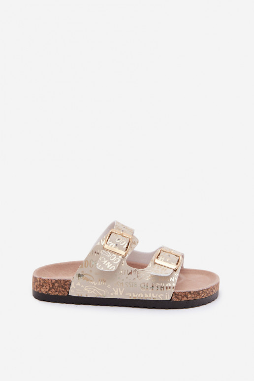 Golden children's slippers with buckles Cinnamon