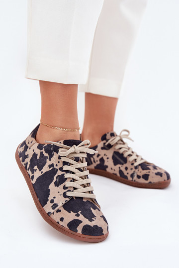 Brązowo-beżowe buty casual z sztucznego zamszu Barefoot Zazoo N1120