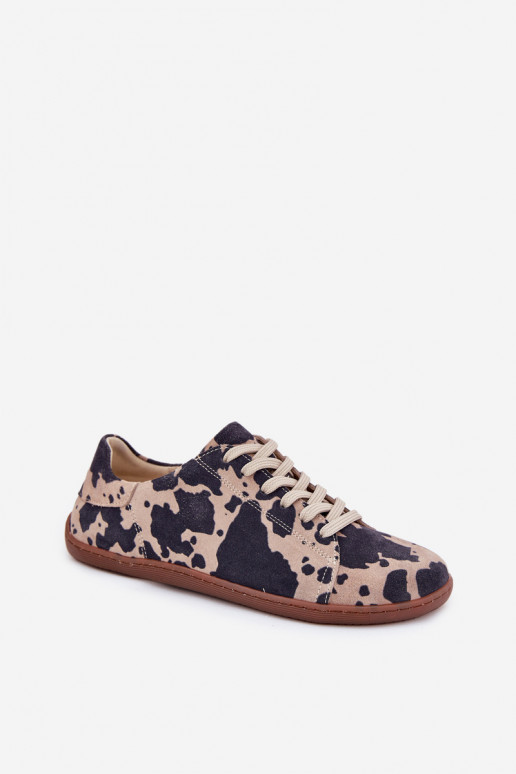 Brązowo-beżowe buty casual z sztucznego zamszu Barefoot Zazoo N1120