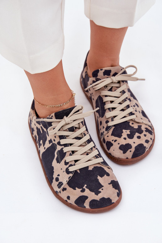 Brązowo-beżowe buty casual z sztucznego zamszu Barefoot Zazoo N1120