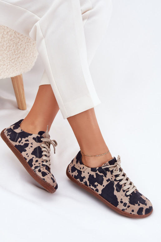 Brown-beige faux suede casual shoes Barefoot Zazoo N1120