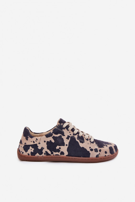 Brązowo-beżowe buty casual z sztucznego zamszu Barefoot Zazoo N1120