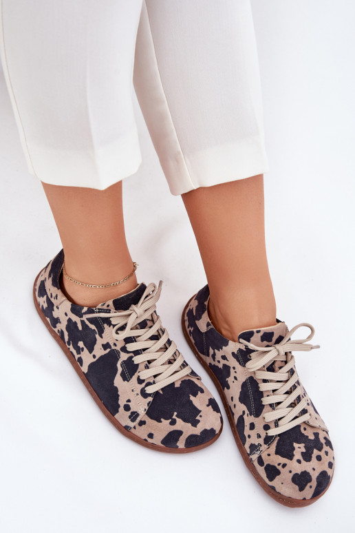 Brązowo-beżowe buty casual z sztucznego zamszu Barefoot Zazoo N1120