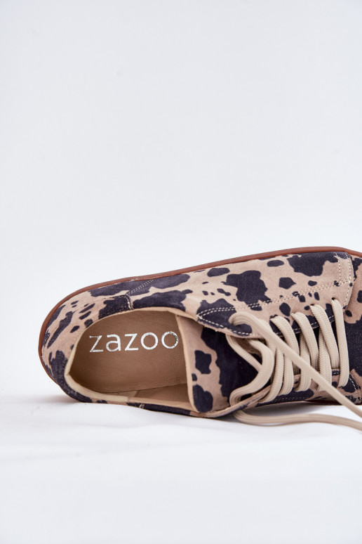 Brown-beige faux suede casual shoes Barefoot Zazoo N1120
