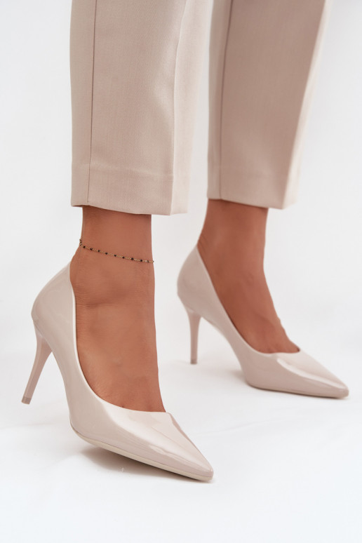 Ivory faux leather high-heeled shoes with patent effect Jadira