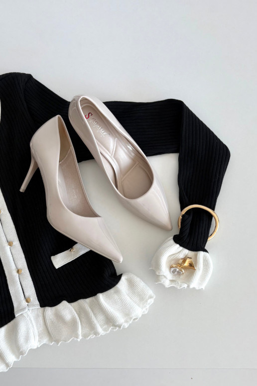 Ivory faux leather high-heeled shoes with patent effect Jadira