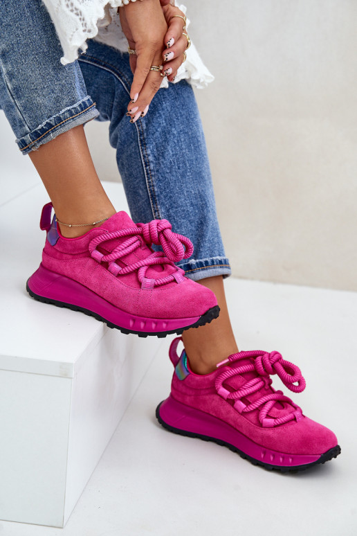 Pink faux suede sneakers with rugged lacing Artiker 54C1461