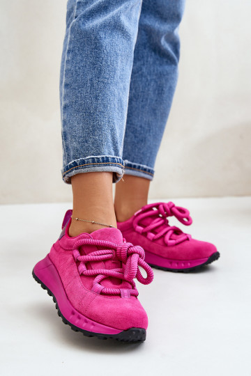 Różowe sportowe buty z sztucznego zamszu z grubym sznurowaniem Artiker 54C1461 2