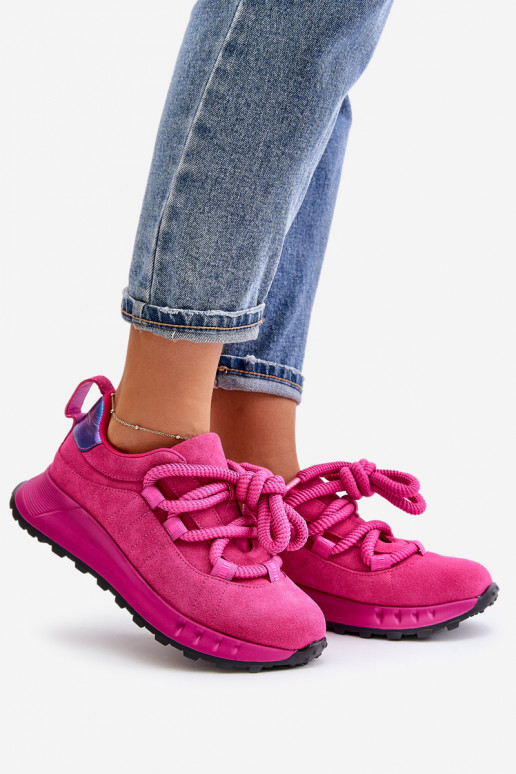 Pink faux suede sneakers with rugged lacing Artiker 54C1461