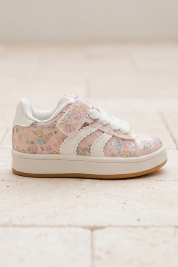Shiny sports shoes with flowers in pink Tessina