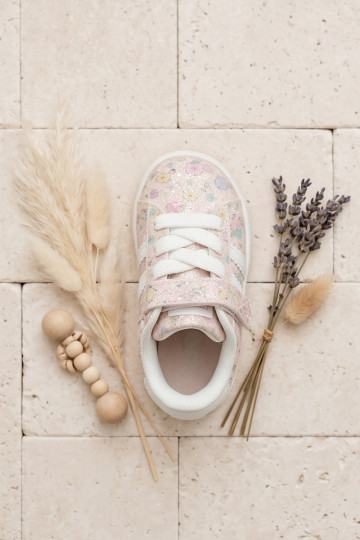 Shiny sports shoes with flowers in pink Tessina 2