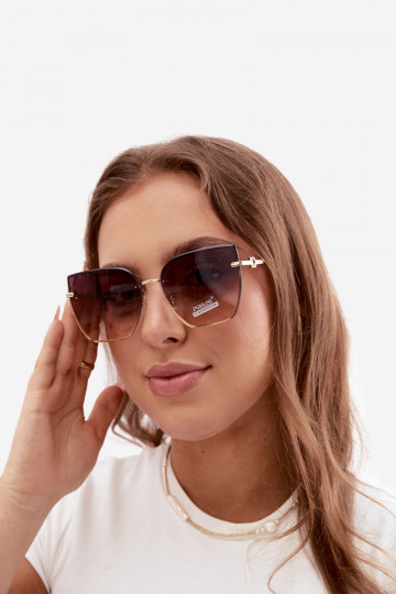 Rimless cat-eye sunglasses with UV 400 filter brown