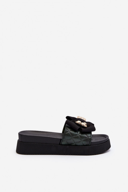 Black women's slippers with bows and teddy bears Katterina