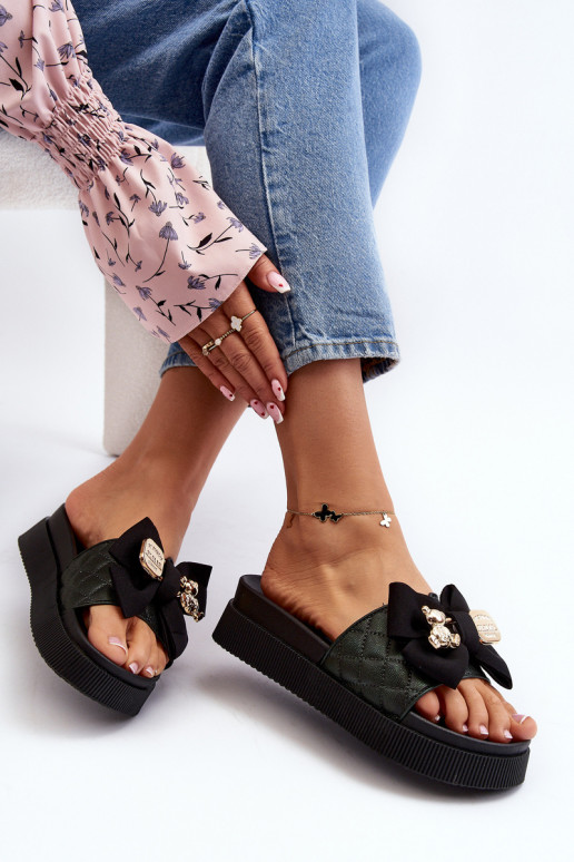 Black women's slippers with bows and teddy bears Katterina