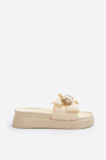 Sand-colored women's slippers with bows and teddy bears Katterina 2